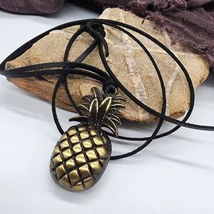 Anthropologie Jewelry Antique Gold Large Pineapple Necklace Charm Pendant